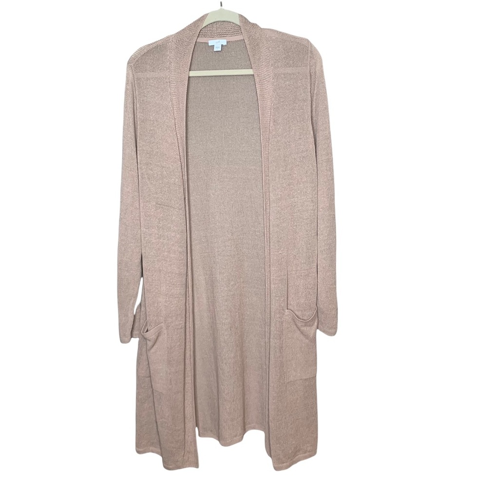 J. Jill Long Cardigan Tan Beige Open Front Linen Blend Long Sleeve Size L